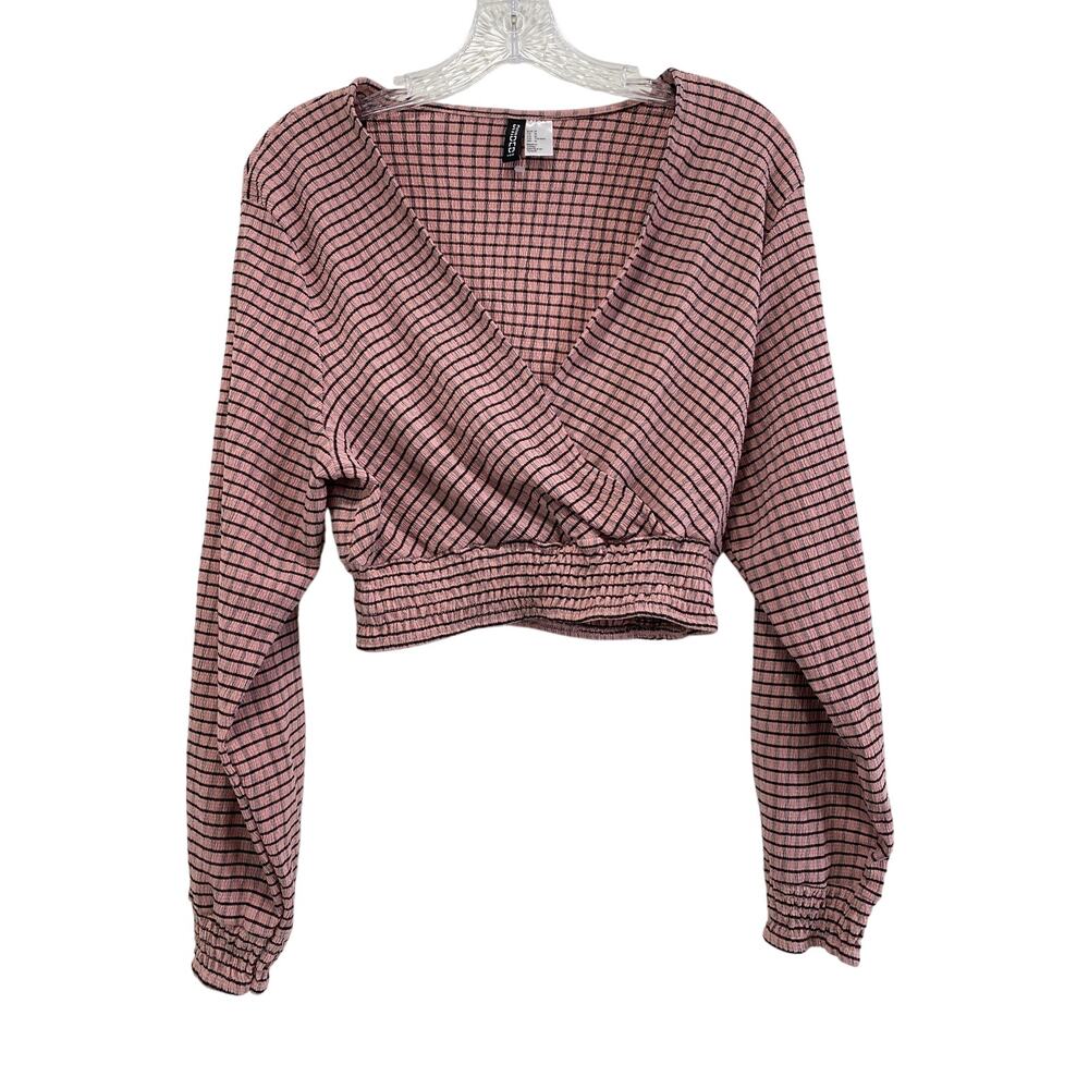 Smocked Waist Long Sleeve Milkmaid Pinup Crop Top Size M V Neck H&M Feminine